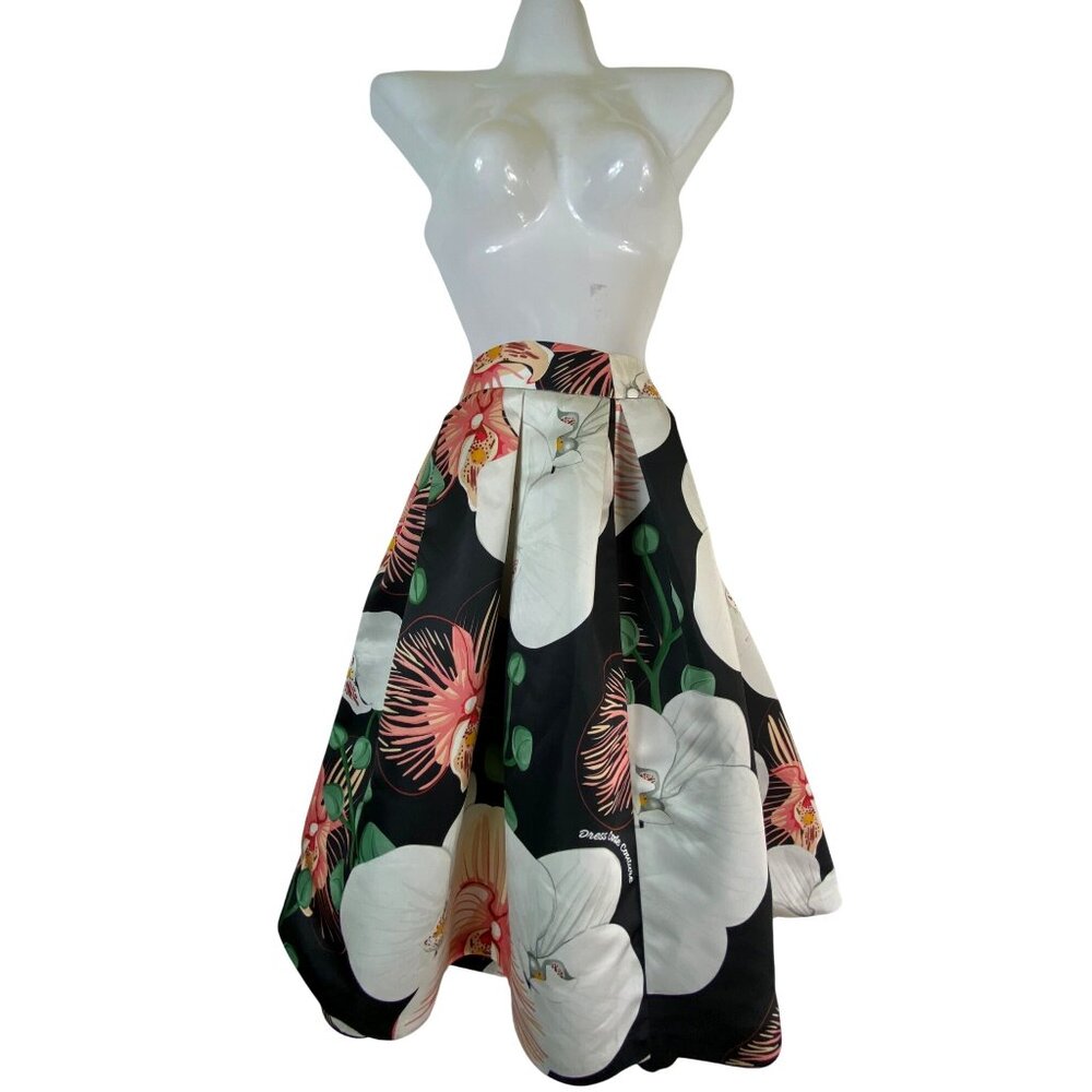 Elegant Orchids Floral A-Line‎ Skirt Made In Italy Size Small Boho Y2k Classic